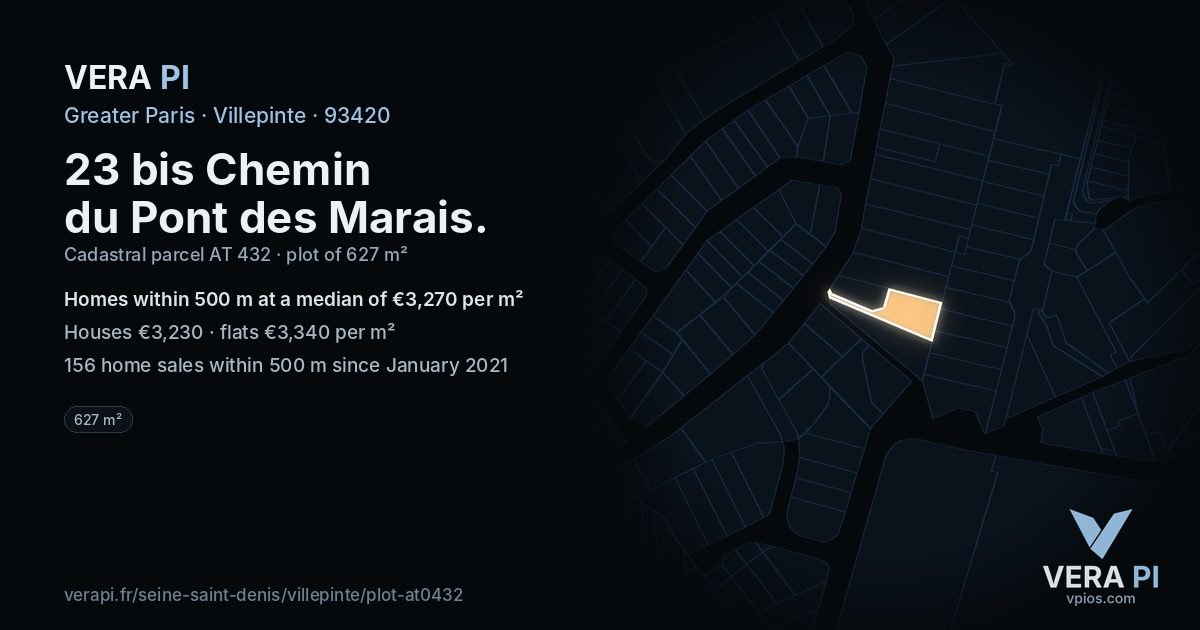 23 bis Chemin du Pont des Marais, Villepinte at night – the plot lit, the parcels around coloured by the prices near them