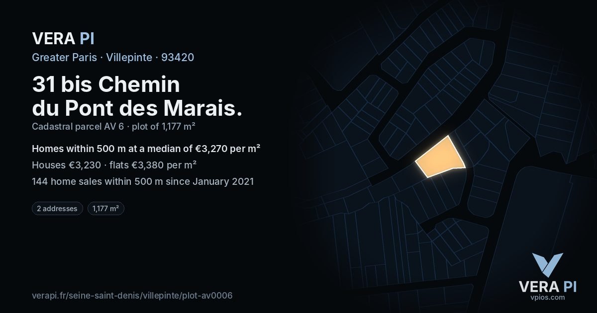 31 bis Chemin du Pont des Marais, Villepinte at night – the plot lit, the parcels around coloured by the prices near them