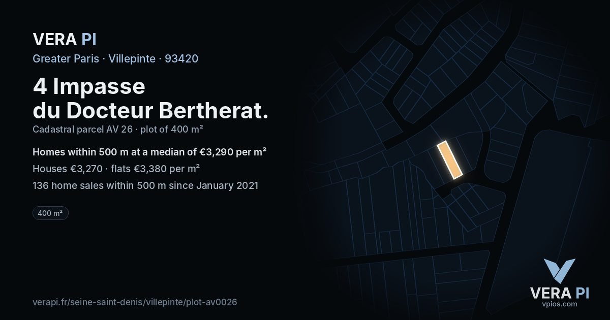 4 Impasse du Docteur Bertherat, Villepinte at night – the plot lit, the parcels around coloured by the prices near them
