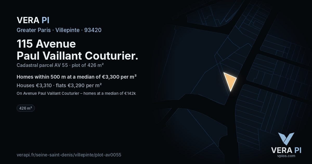 115 Avenue Paul Vaillant Couturier, Villepinte at night – the plot lit, the parcels around coloured by the prices near them
