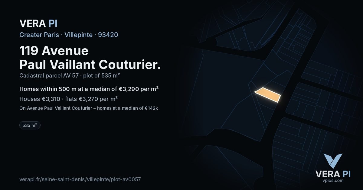119 Avenue Paul Vaillant Couturier, Villepinte at night – the plot lit, the parcels around coloured by the prices near them