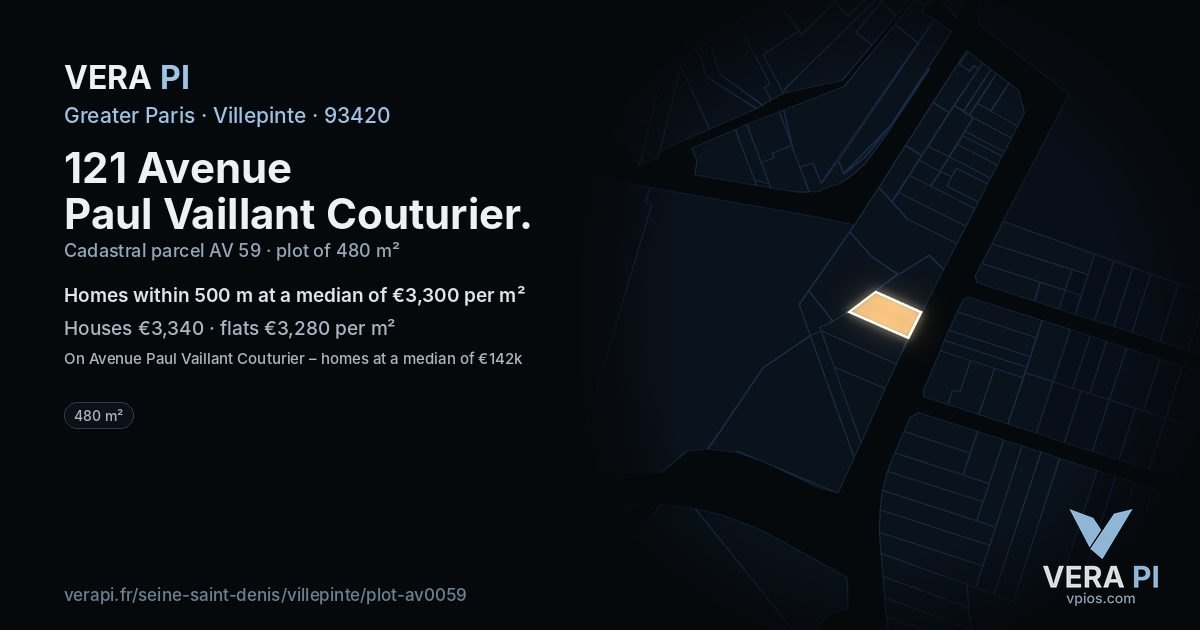 121 Avenue Paul Vaillant Couturier, Villepinte at night – the plot lit, the parcels around coloured by the prices near them