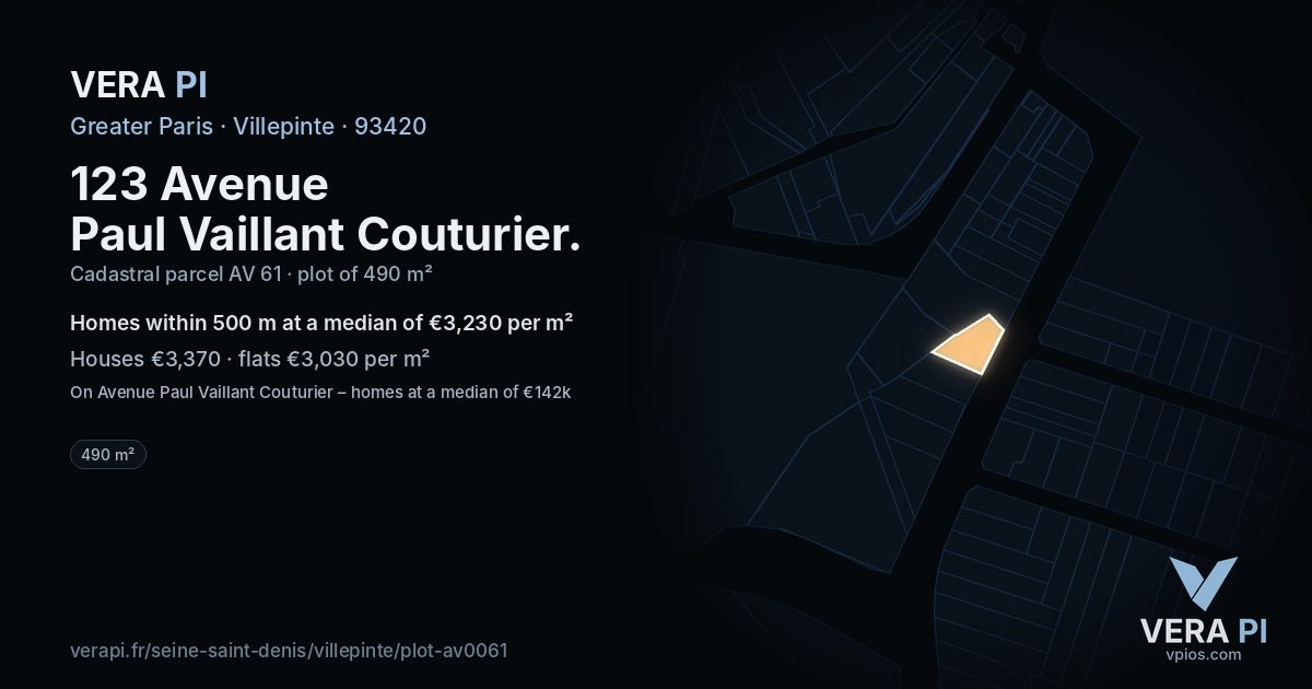 123 Avenue Paul Vaillant Couturier, Villepinte at night – the plot lit, the parcels around coloured by the prices near them