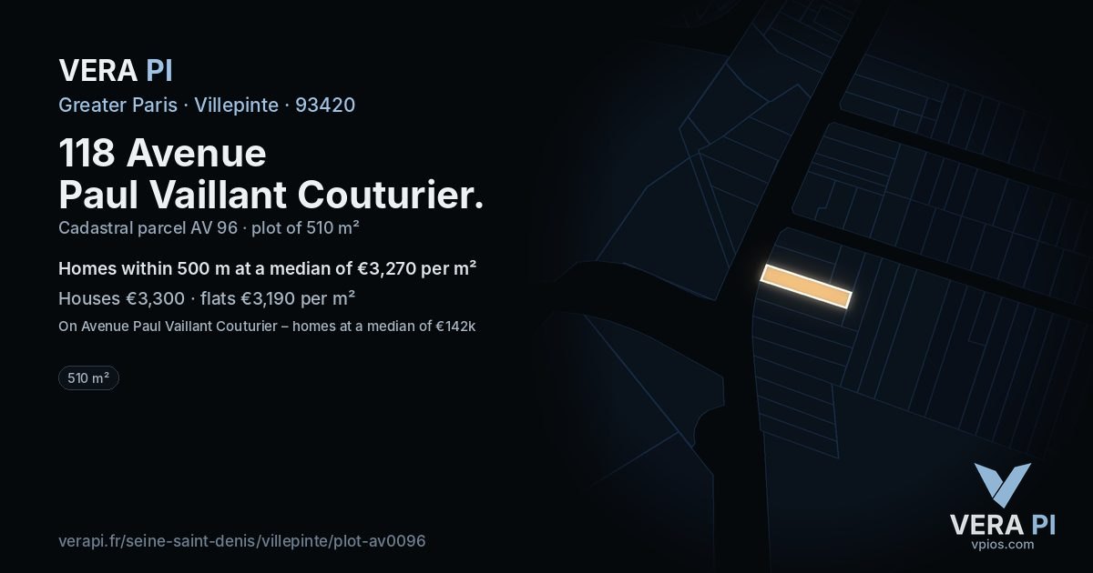 118 Avenue Paul Vaillant Couturier, Villepinte at night – the plot lit, the parcels around coloured by the prices near them