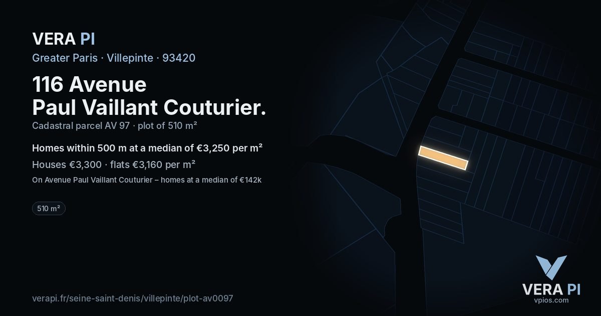 116 Avenue Paul Vaillant Couturier, Villepinte at night – the plot lit, the parcels around coloured by the prices near them