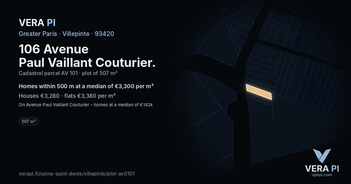 106 Avenue Paul Vaillant Couturier, Villepinte at night – the plot lit, the parcels around coloured by the prices near them