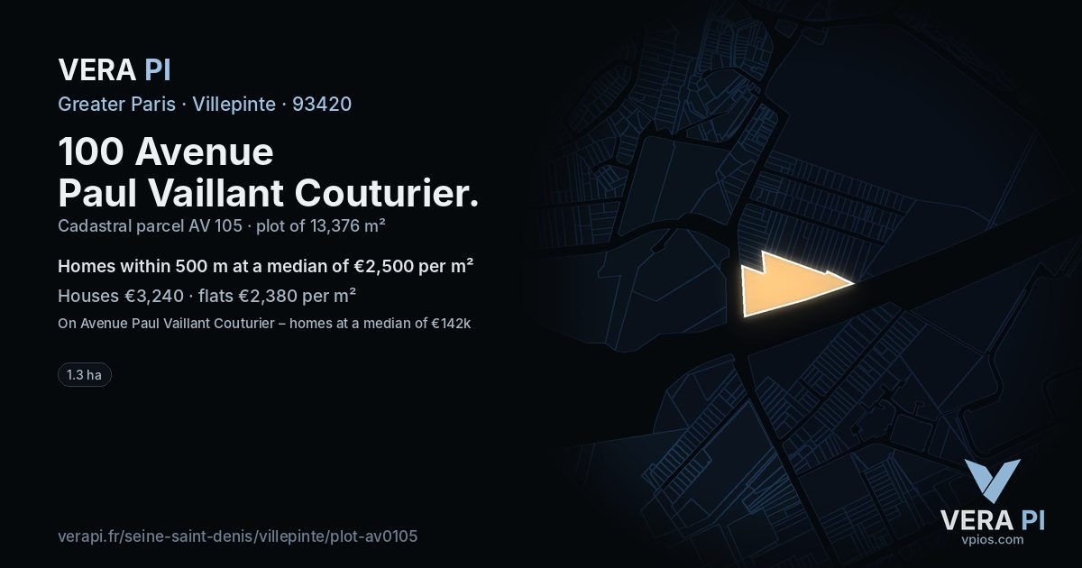 100 Avenue Paul Vaillant Couturier, Villepinte at night – the plot lit, the parcels around coloured by the prices near them