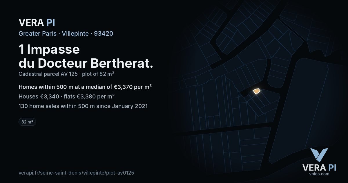 1 Impasse du Docteur Bertherat, Villepinte at night – the plot lit, the parcels around coloured by the prices near them