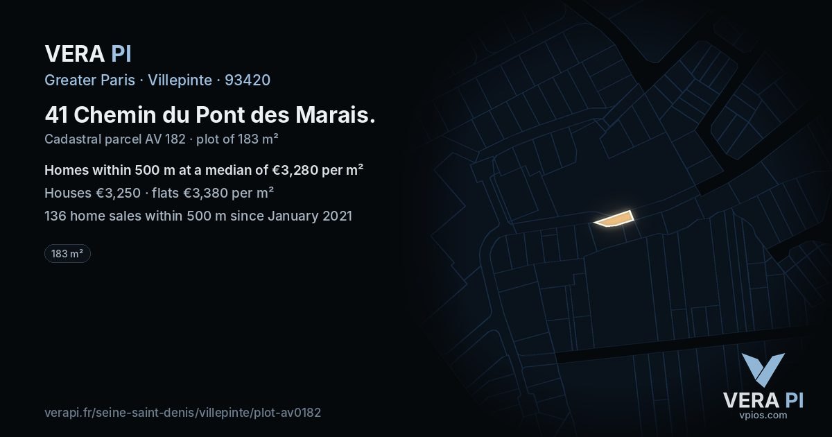 41 Chemin du Pont des Marais, Villepinte at night – the plot lit, the parcels around coloured by the prices near them
