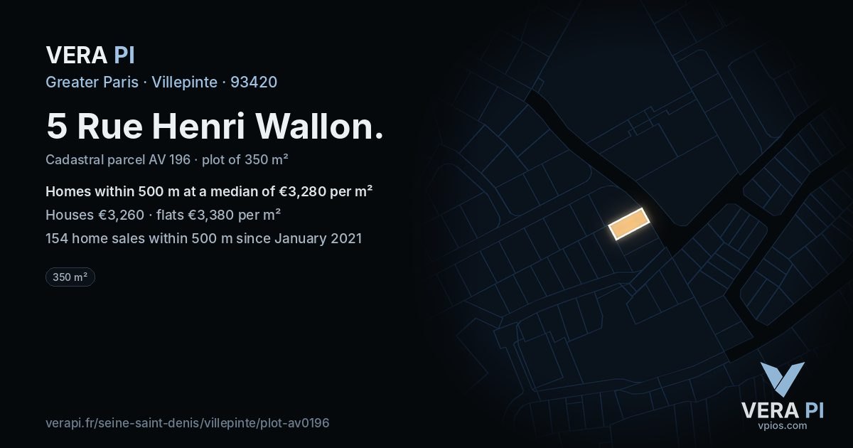 5 Rue Henri Wallon, Villepinte at night – the plot lit, the parcels around coloured by the prices near them
