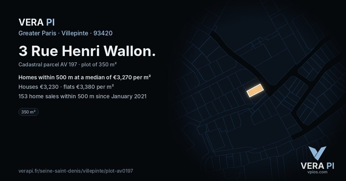 3 Rue Henri Wallon, Villepinte at night – the plot lit, the parcels around coloured by the prices near them