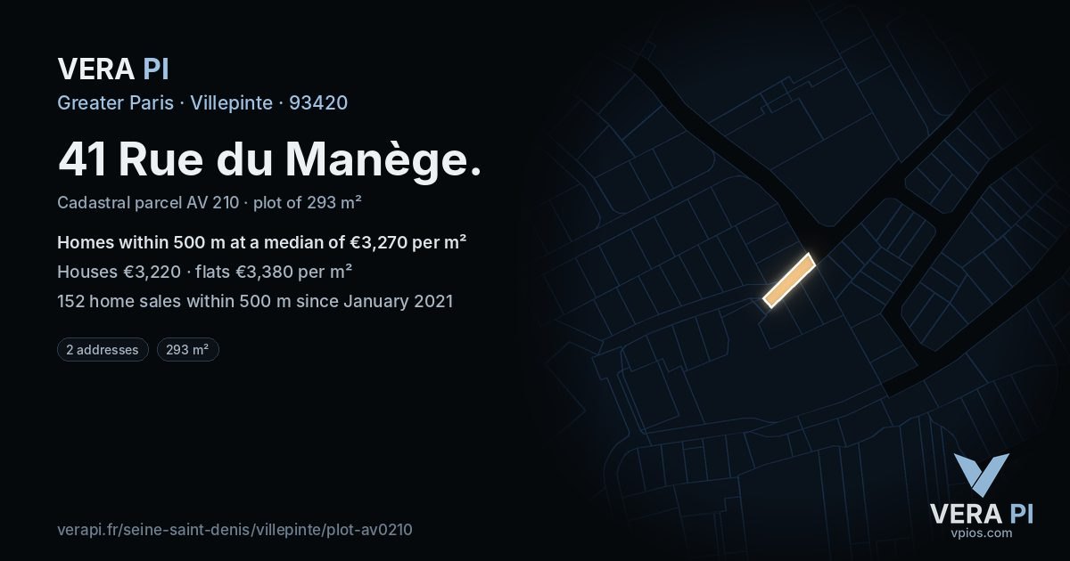 41 Rue du Manège, Villepinte at night – the plot lit, the parcels around coloured by the prices near them