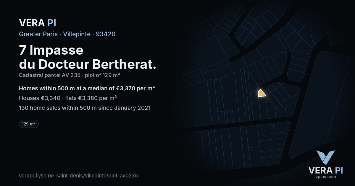 7 Impasse du Docteur Bertherat, Villepinte at night – the plot lit, the parcels around coloured by the prices near them