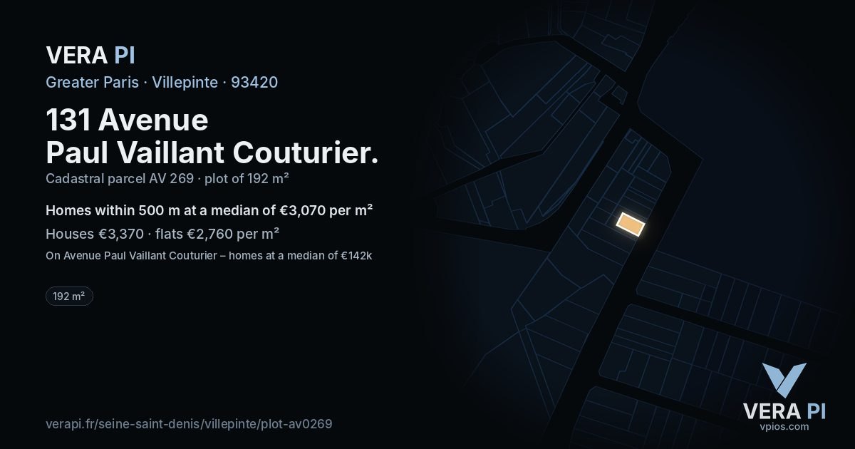 131 Avenue Paul Vaillant Couturier, Villepinte at night – the plot lit, the parcels around coloured by the prices near them