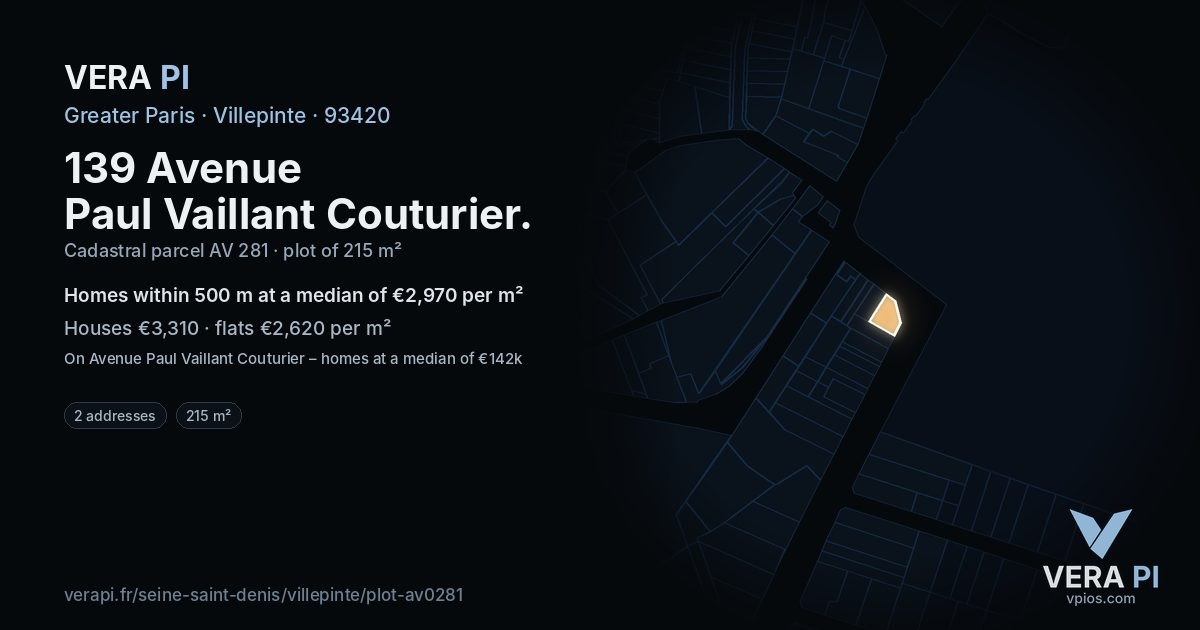 139 Avenue Paul Vaillant Couturier, Villepinte at night – the plot lit, the parcels around coloured by the prices near them