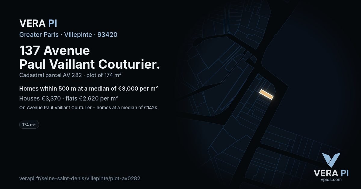 137 Avenue Paul Vaillant Couturier, Villepinte at night – the plot lit, the parcels around coloured by the prices near them