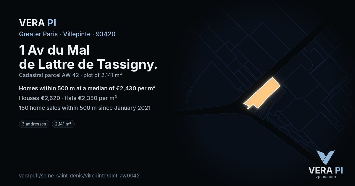 1 Av du Mal de Lattre de Tassigny, Villepinte at night – the plot lit, the parcels around coloured by the prices near them