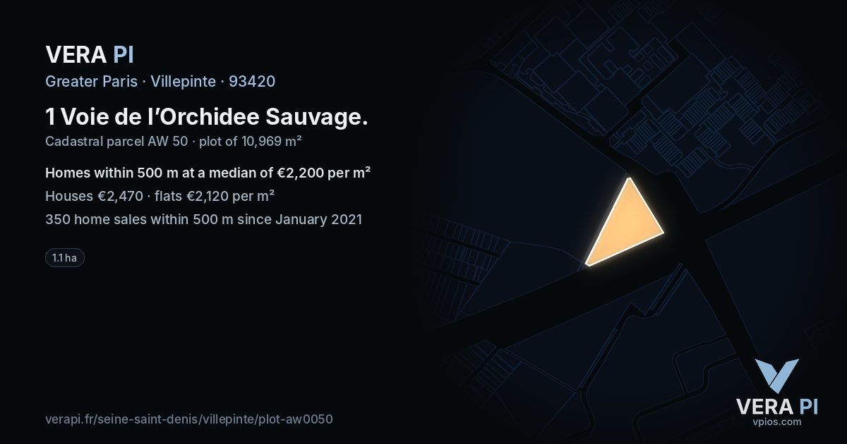1 Voie de l’Orchidee Sauvage, Villepinte at night – the plot lit, the parcels around coloured by the prices near them