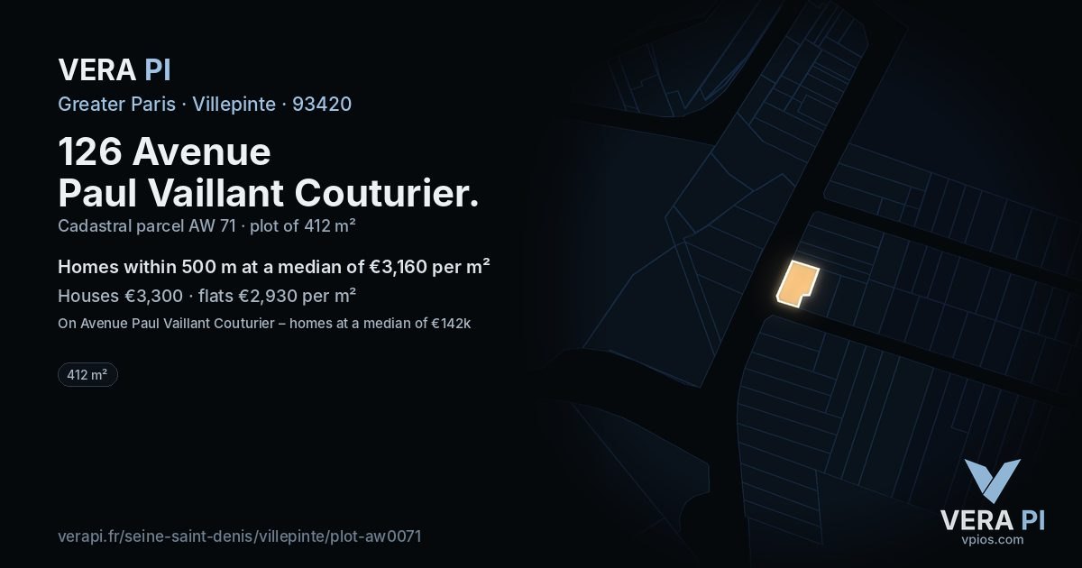126 Avenue Paul Vaillant Couturier, Villepinte at night – the plot lit, the parcels around coloured by the prices near them