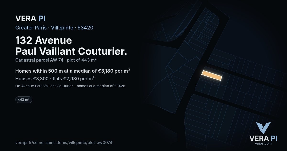 132 Avenue Paul Vaillant Couturier, Villepinte at night – the plot lit, the parcels around coloured by the prices near them