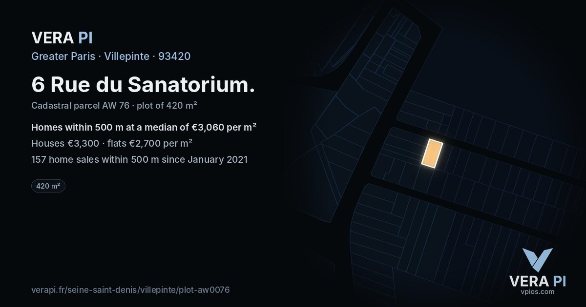6 Rue du Sanatorium, Villepinte at night – the plot lit, the parcels around coloured by the prices near them