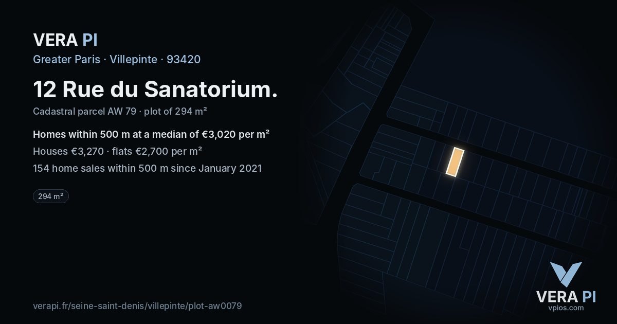 12 Rue du Sanatorium, Villepinte at night – the plot lit, the parcels around coloured by the prices near them
