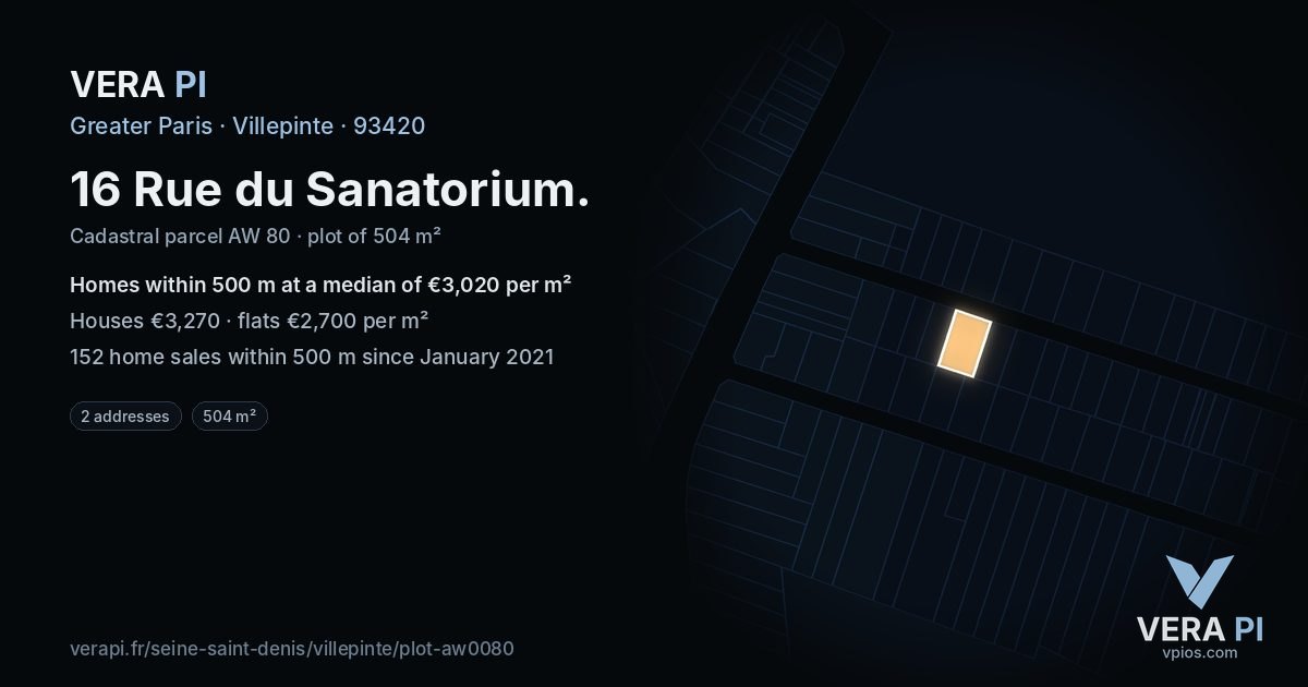 16 Rue du Sanatorium, Villepinte at night – the plot lit, the parcels around coloured by the prices near them