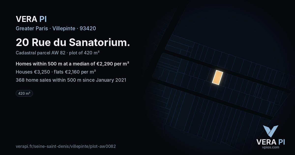 20 Rue du Sanatorium, Villepinte at night – the plot lit, the parcels around coloured by the prices near them