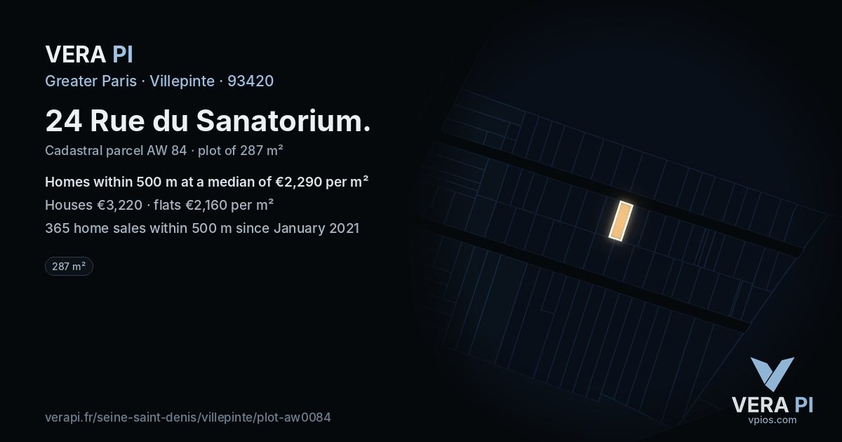 24 Rue du Sanatorium, Villepinte at night – the plot lit, the parcels around coloured by the prices near them