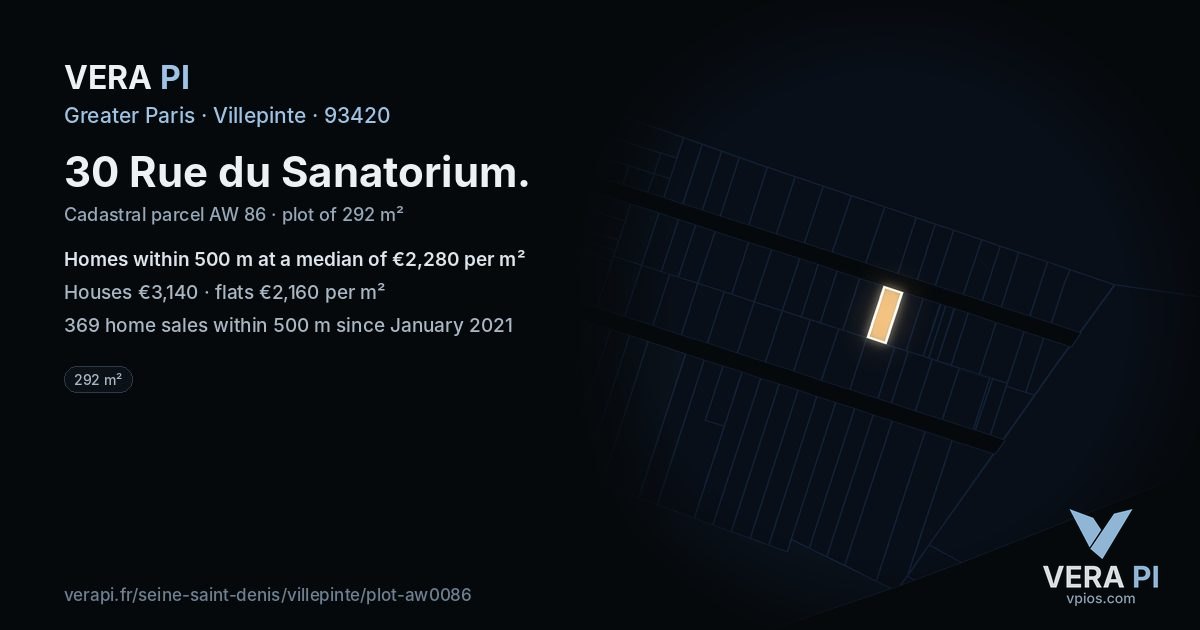 30 Rue du Sanatorium, Villepinte at night – the plot lit, the parcels around coloured by the prices near them