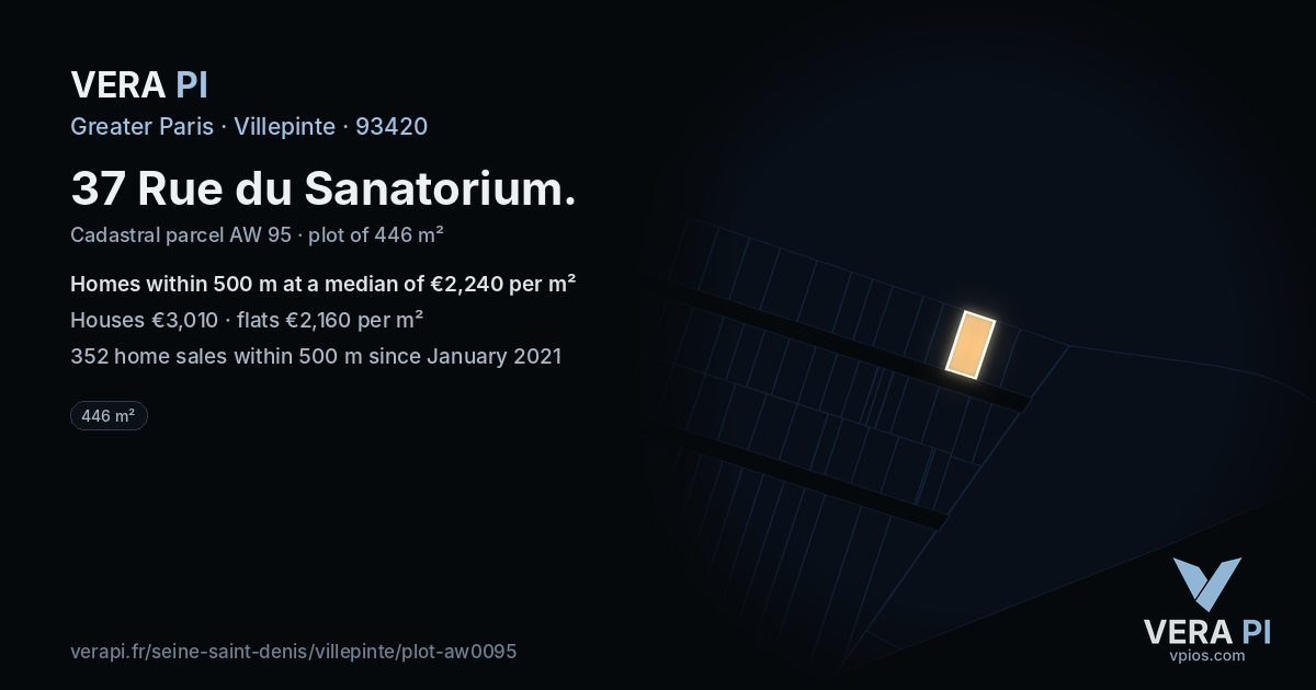 37 Rue du Sanatorium, Villepinte at night – the plot lit, the parcels around coloured by the prices near them