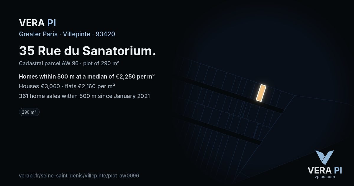 35 Rue du Sanatorium, Villepinte at night – the plot lit, the parcels around coloured by the prices near them