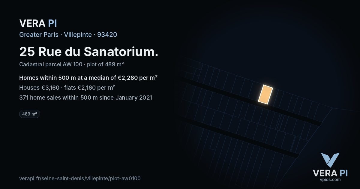 25 Rue du Sanatorium, Villepinte at night – the plot lit, the parcels around coloured by the prices near them