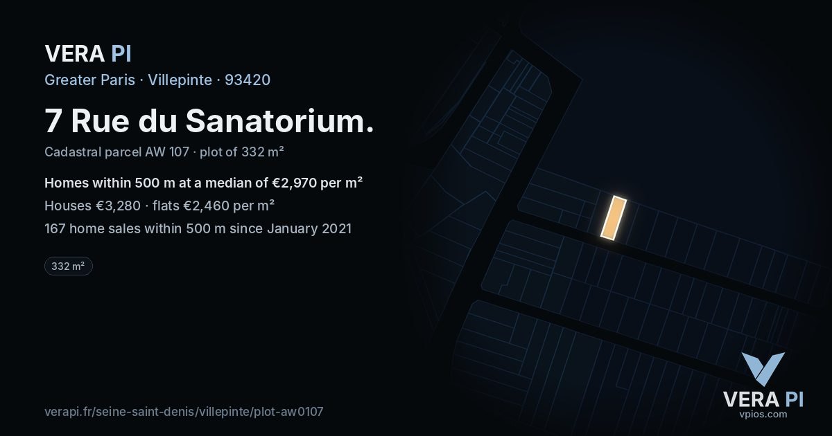 7 Rue du Sanatorium, Villepinte at night – the plot lit, the parcels around coloured by the prices near them