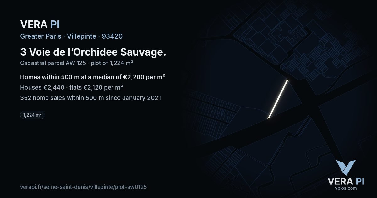 3 Voie de l’Orchidee Sauvage, Villepinte at night – the plot lit, the parcels around coloured by the prices near them