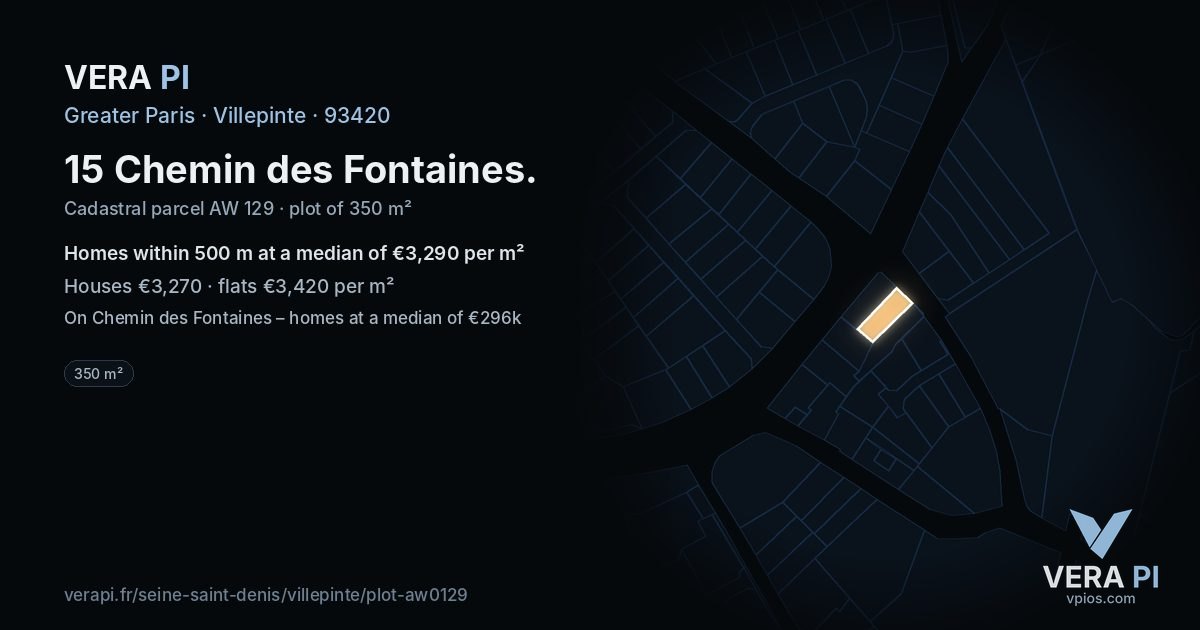 15 Chemin des Fontaines, Villepinte at night – the plot lit, the parcels around coloured by the prices near them