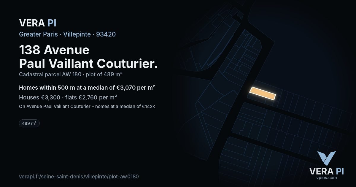 138 Avenue Paul Vaillant Couturier, Villepinte at night – the plot lit, the parcels around coloured by the prices near them