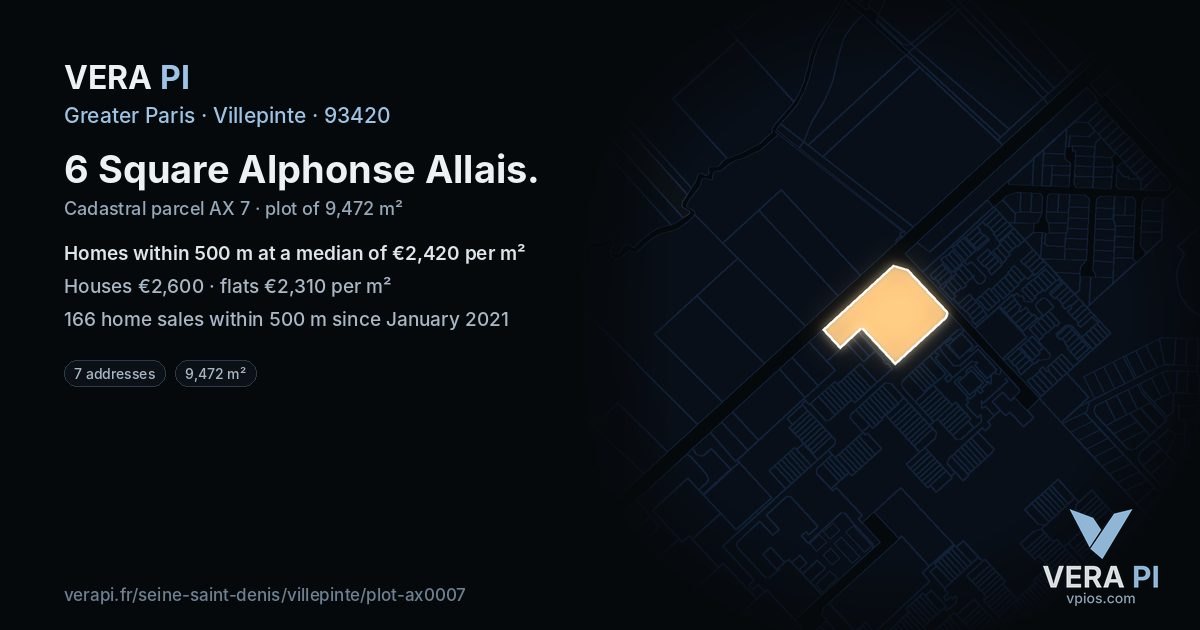 6 Square Alphonse Allais, Villepinte at night – the plot lit, the parcels around coloured by the prices near them