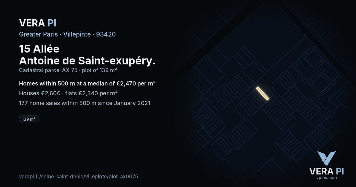15 Allée Antoine de Saint-exupéry, Villepinte at night – the plot lit, the parcels around coloured by the prices near them