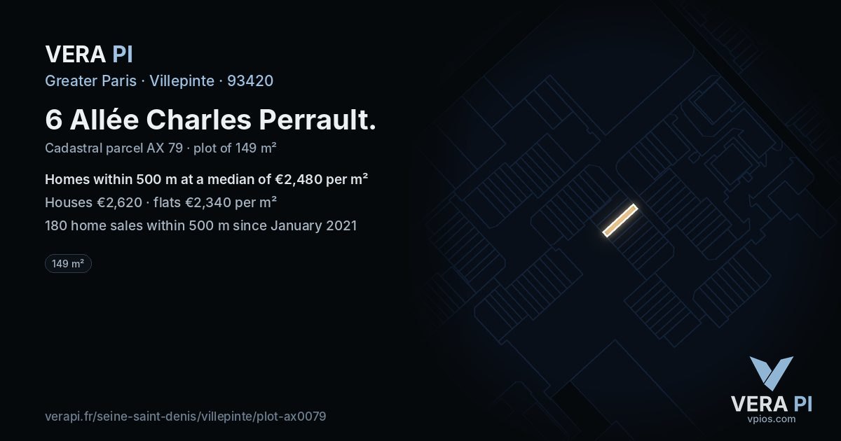 6 Allée Charles Perrault, Villepinte at night – the plot lit, the parcels around coloured by the prices near them