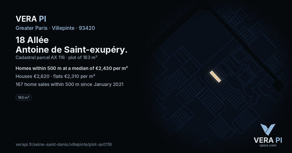 18 Allée Antoine de Saint-exupéry, Villepinte at night – the plot lit, the parcels around coloured by the prices near them