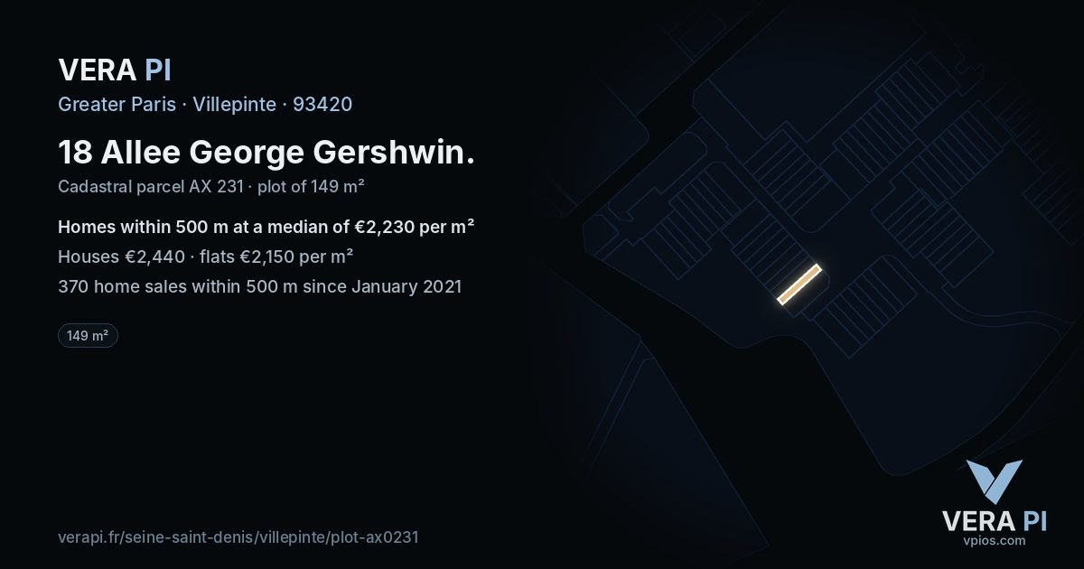 18 Allee George Gershwin, Villepinte at night – the plot lit, the parcels around coloured by the prices near them