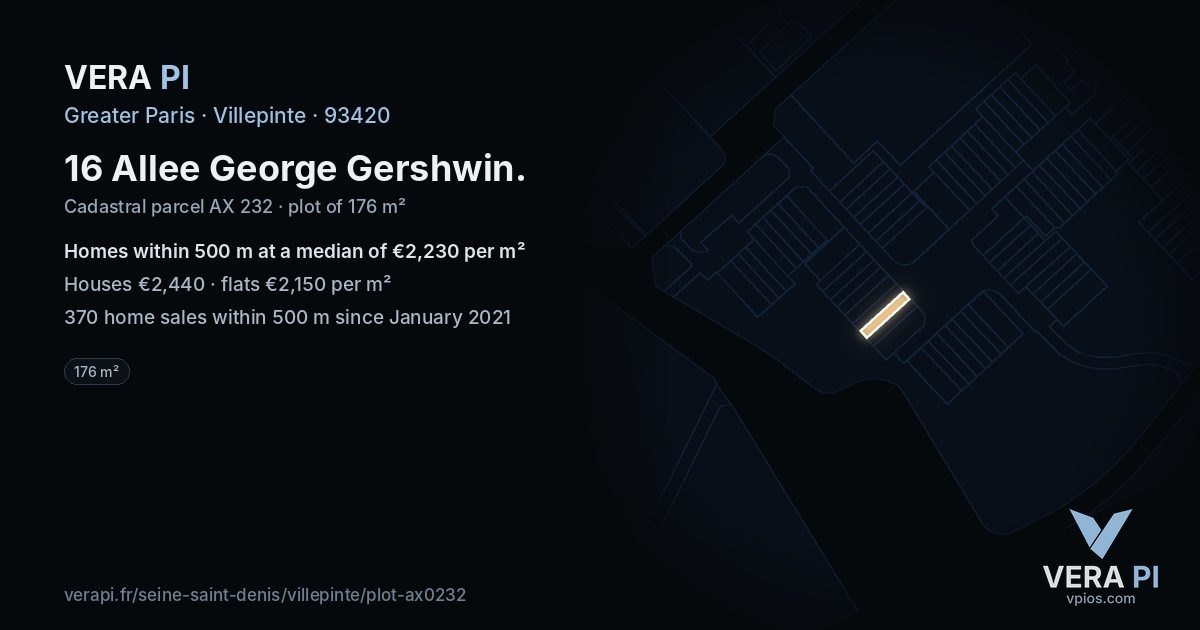 16 Allee George Gershwin, Villepinte at night – the plot lit, the parcels around coloured by the prices near them