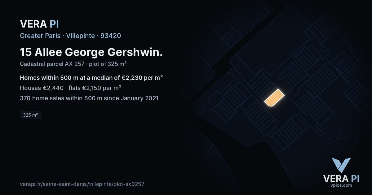 15 Allee George Gershwin, Villepinte at night – the plot lit, the parcels around coloured by the prices near them