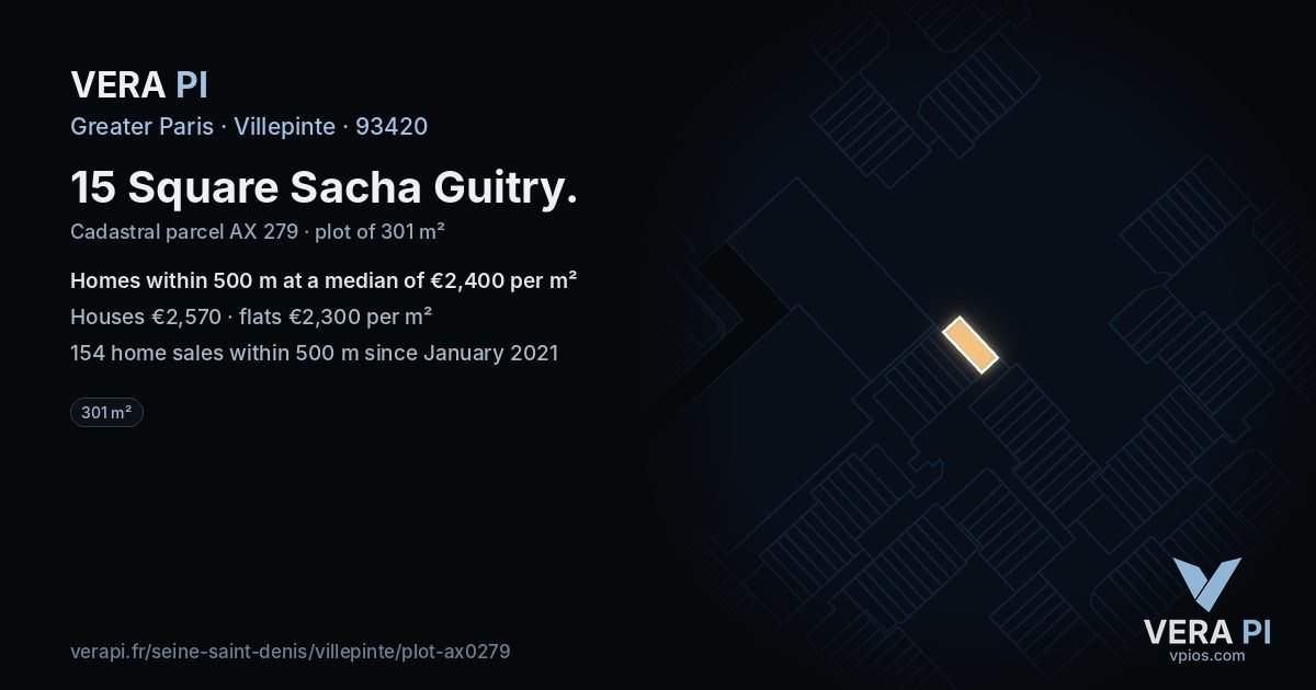 15 Square Sacha Guitry, Villepinte at night – the plot lit, the parcels around coloured by the prices near them