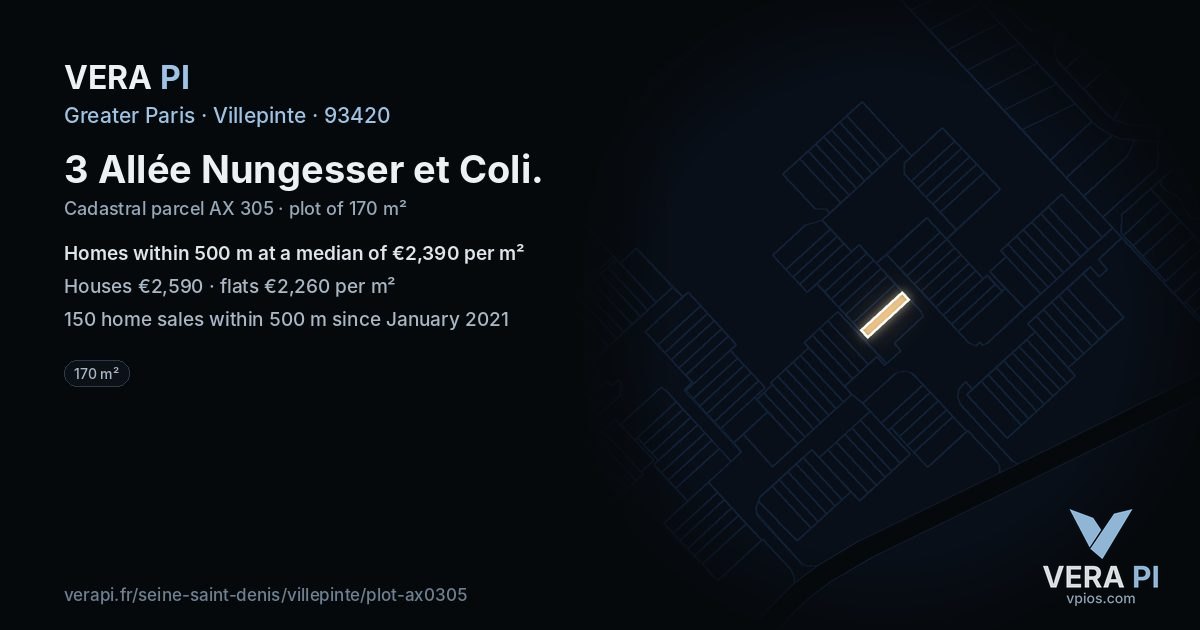 3 Allée Nungesser et Coli, Villepinte at night – the plot lit, the parcels around coloured by the prices near them