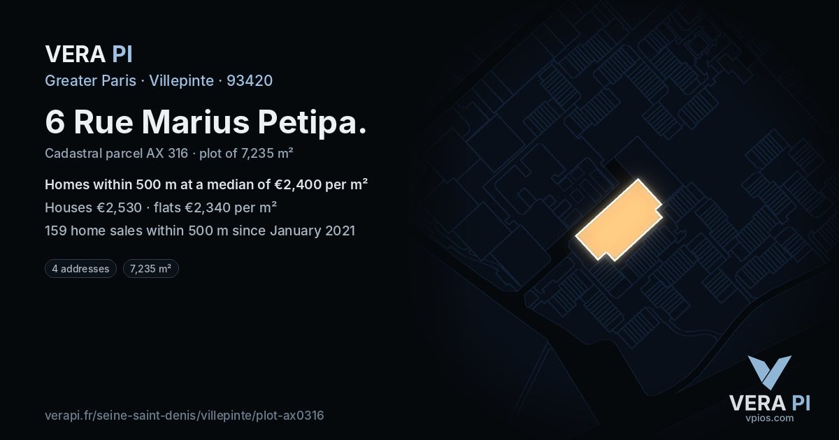 6 Rue Marius Petipa, Villepinte at night – the plot lit, the parcels around coloured by the prices near them