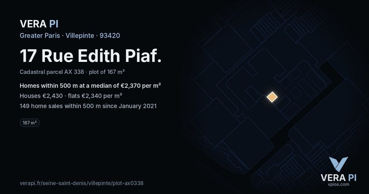 17 Rue Edith Piaf, Villepinte at night – the plot lit, the parcels around coloured by the prices near them