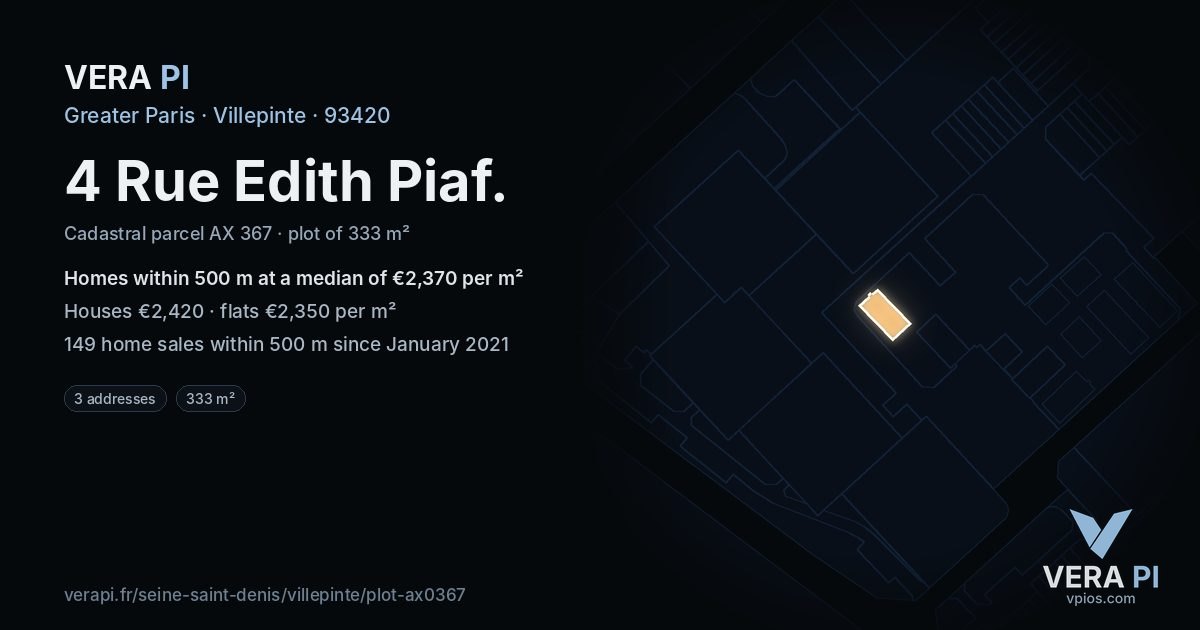4 Rue Edith Piaf, Villepinte at night – the plot lit, the parcels around coloured by the prices near them