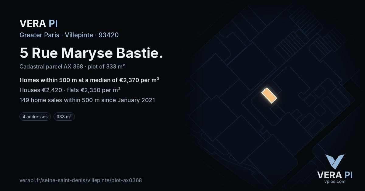 5 Rue Maryse Bastie, Villepinte at night – the plot lit, the parcels around coloured by the prices near them
